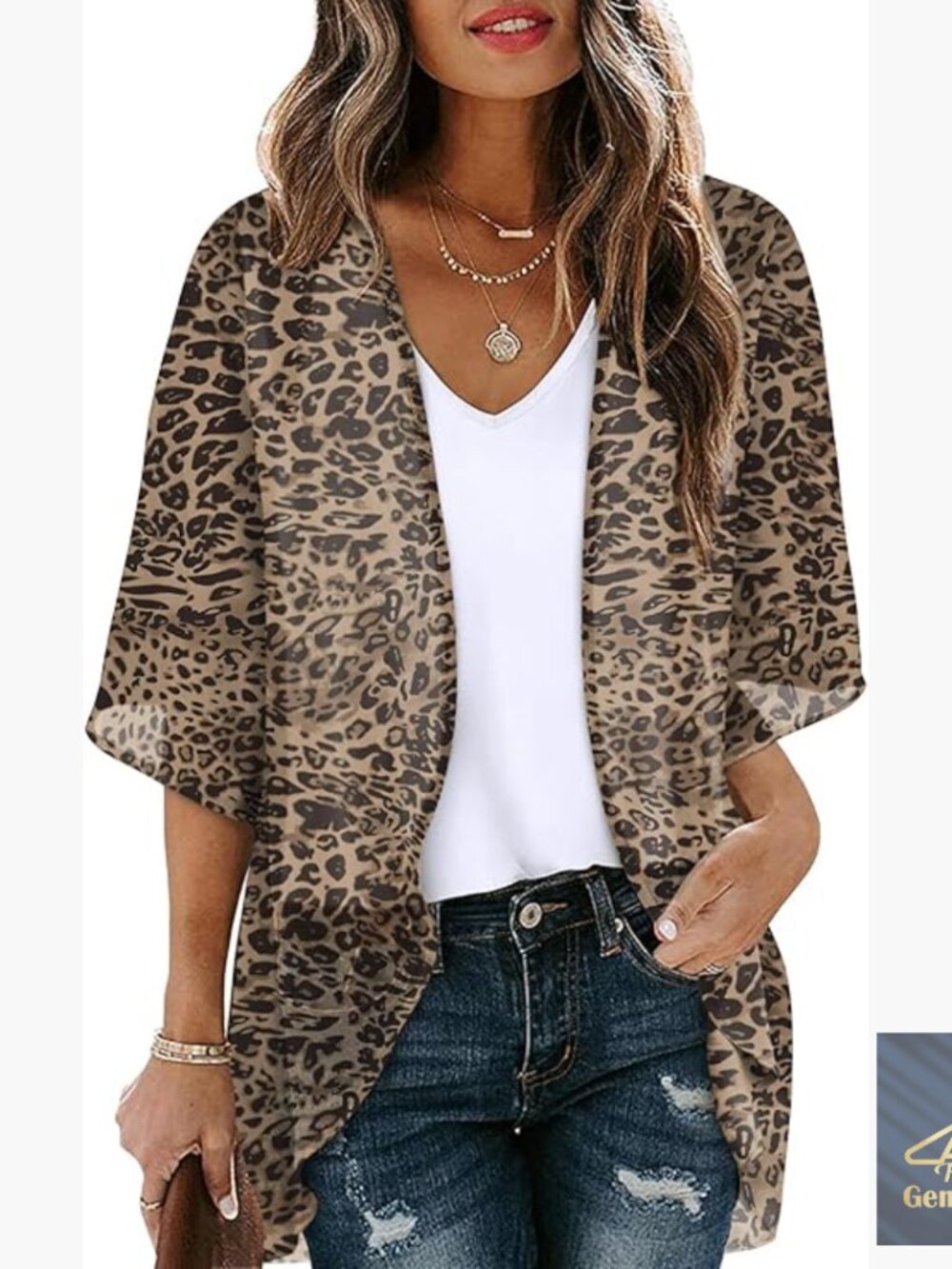 3/4 Sleeve Lightweight Coverup Polyester Loose Fit Beach Cardigan Medium - Picture 1 of 7